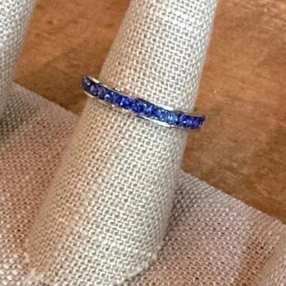 Blue Sapphire Colored CZ Stainless Steel Eternity Band Ring September Birthstone - Picture 4 of 7